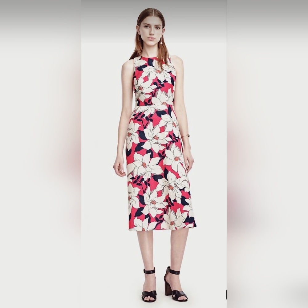 Ann Taylor Hibiscus Print Linen Midi Dress
